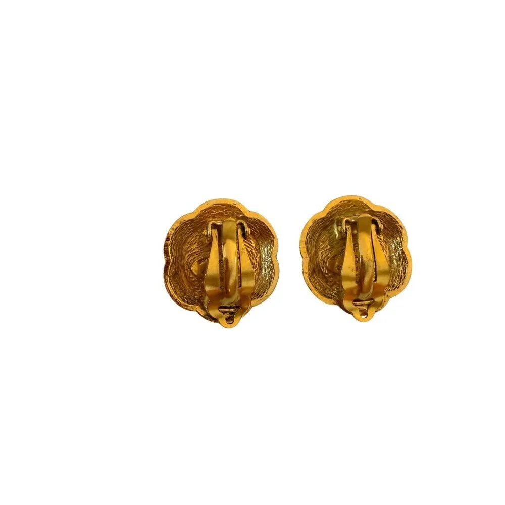 Chanel Logo Gold-plated Flower Central Faux Pearl Clip-On Earrings